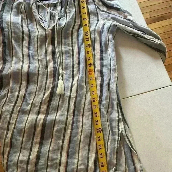 c and c california 100% Linen Shirt Blouse Small Oversized Pink Strip Tassels - Picture 6 of 7